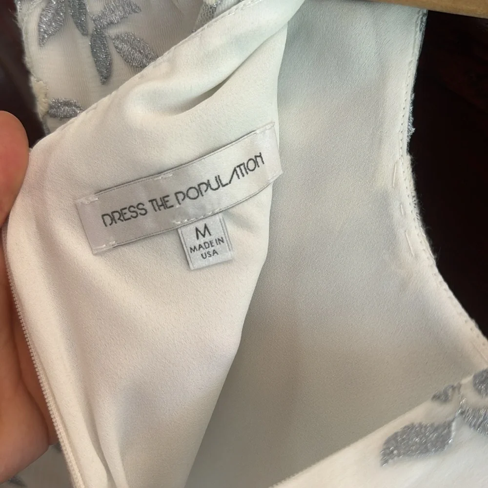 Dress the Population Size Medium Sheer White & Silvery Floral Mini Dress Bridal - Picture 7 of 7